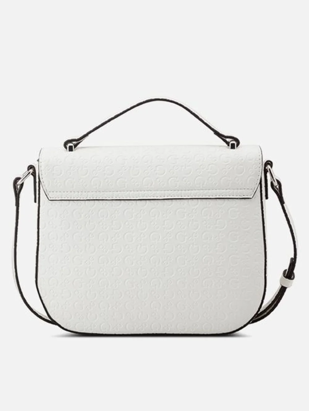 GUESS White Embossed Top-Handle Satchel with Crossbody Strap